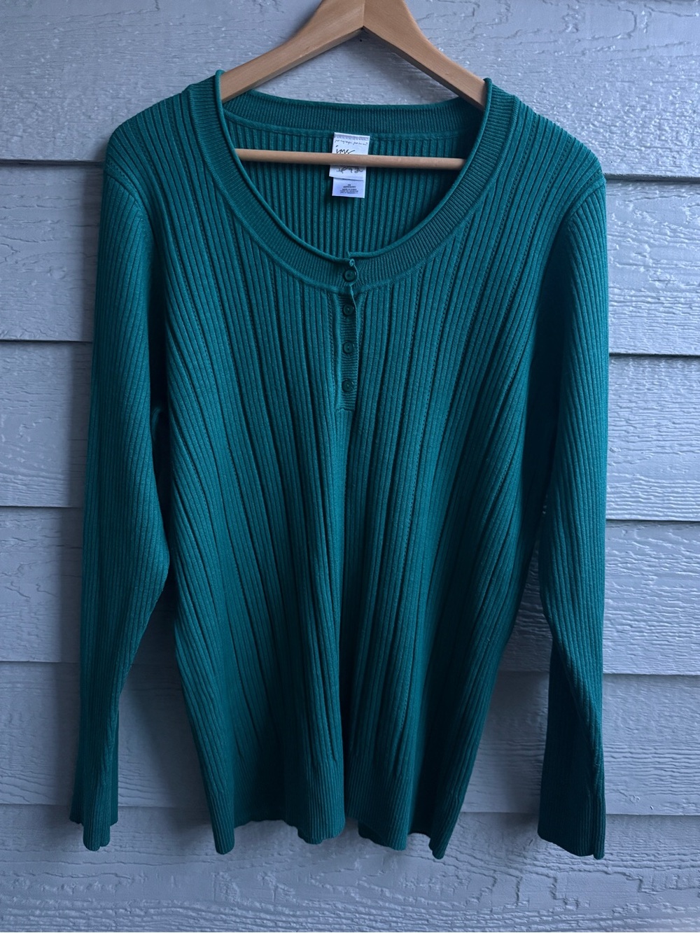 JMS Just My Size 3X Teal Ribbed Henley Sweater Plus Size 22W 24W